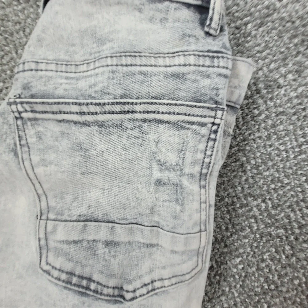 Smoke Rise Mens Distressed Acid‎ Wash Moto Jeans Gray 28x32 Slim Ripped Denim